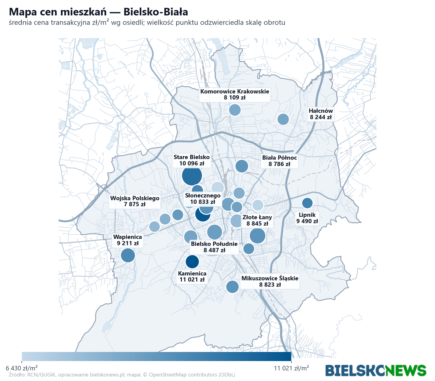 Mapa cen mieszkań - Bielsko-Biała