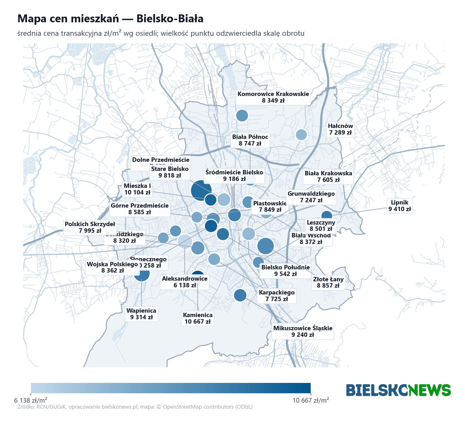 Mapa cen mieszkań - Bielsko-Biała