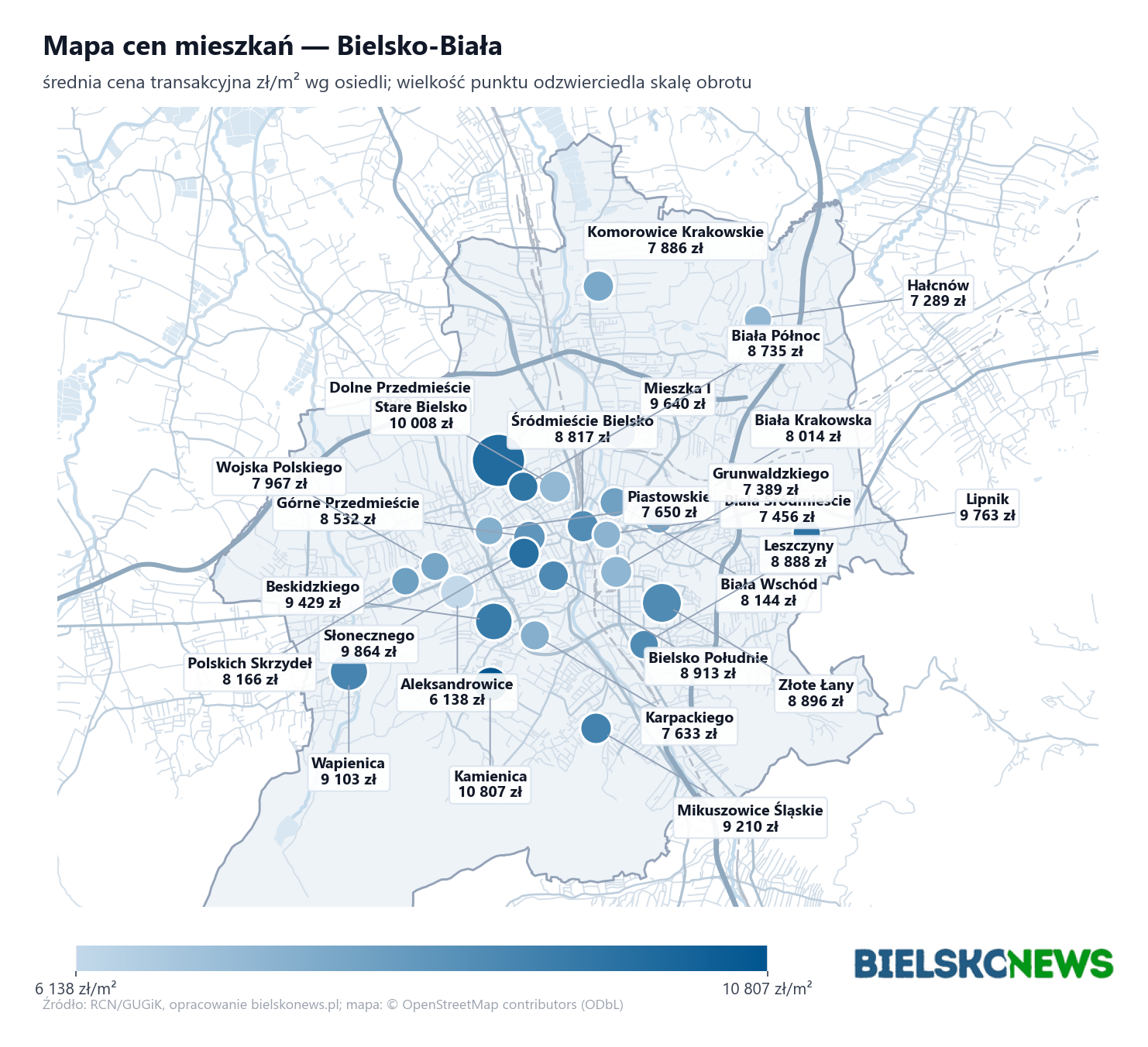 Mapa cen mieszkań - Bielsko-Biała