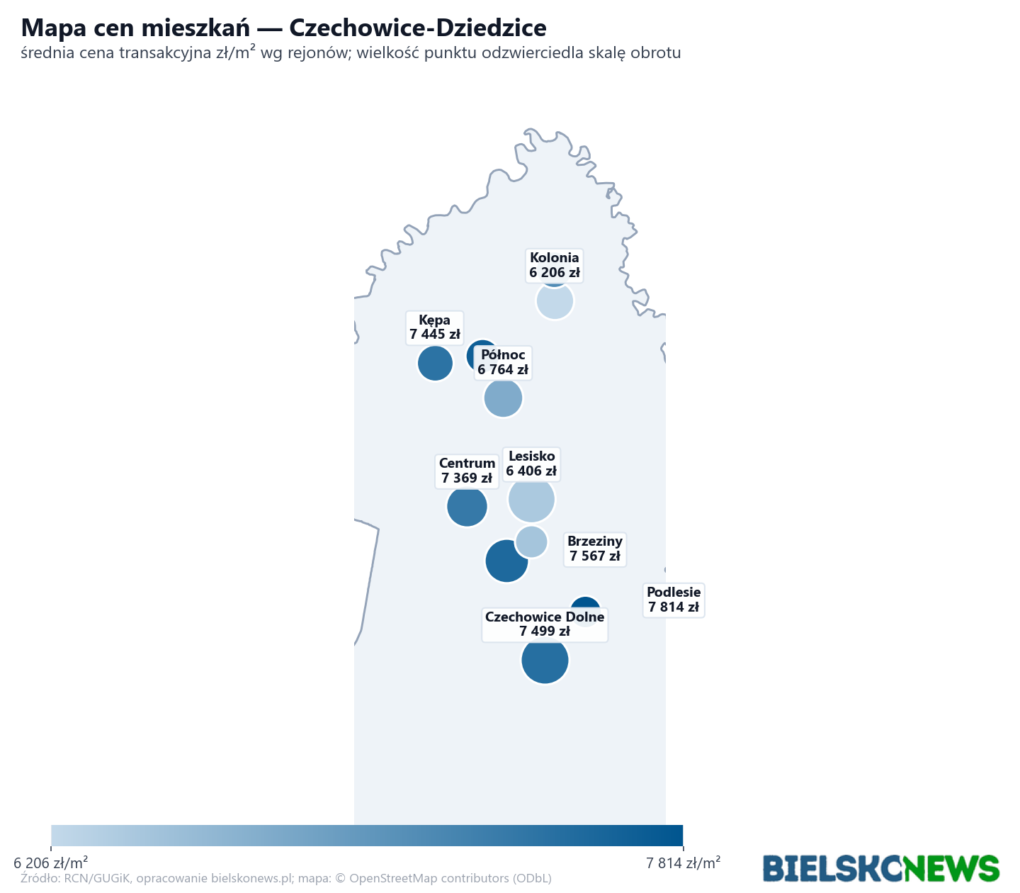 Mapa cen mieszkań - Czechowice-Dziedzice