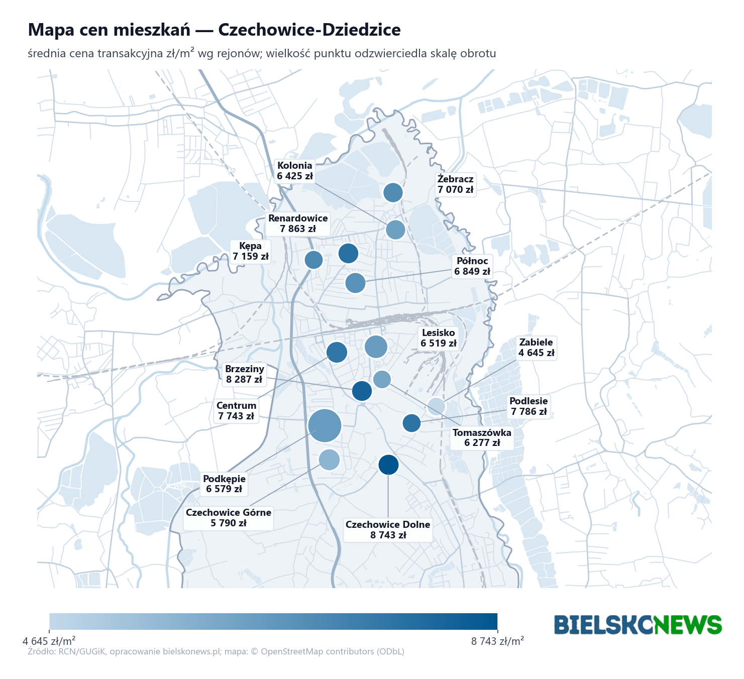 Mapa cen mieszkań - Czechowice-Dziedzice
