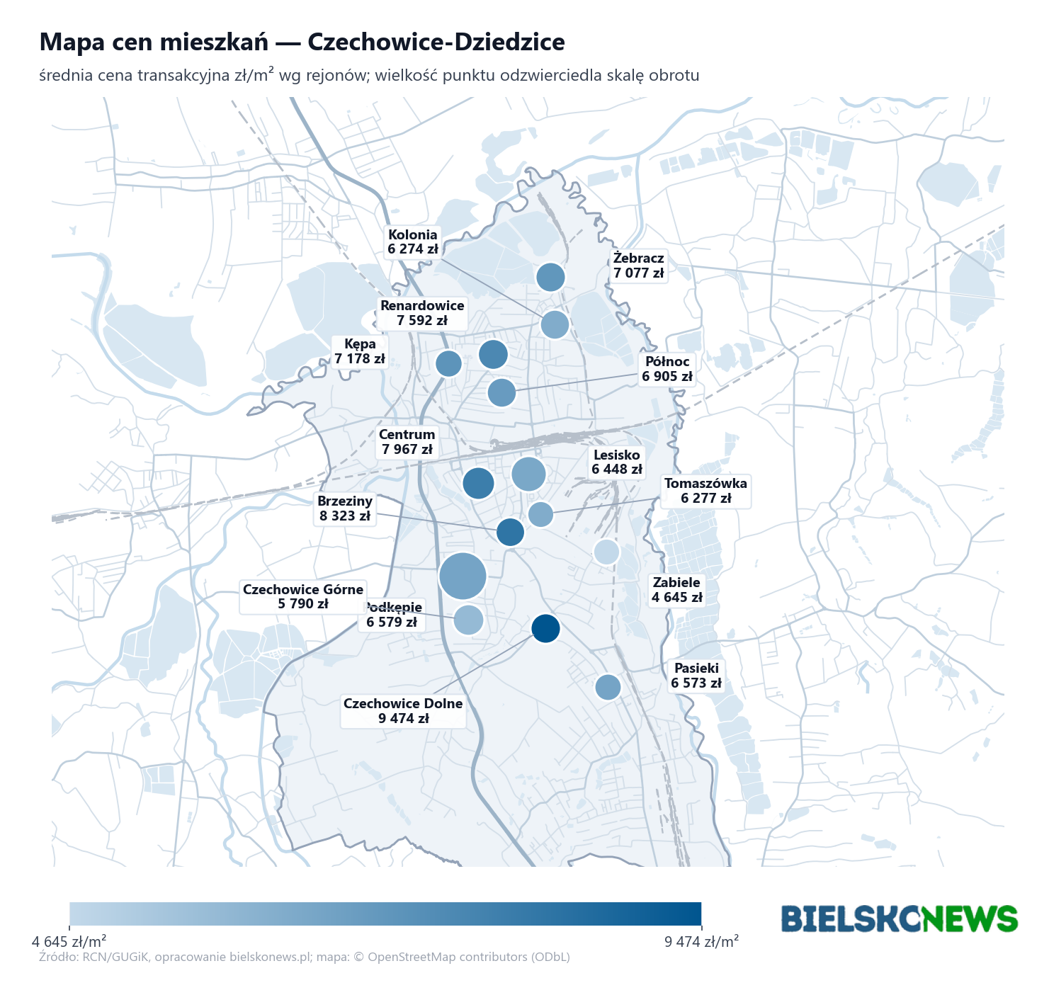 Mapa cen mieszkań - Czechowice-Dziedzice