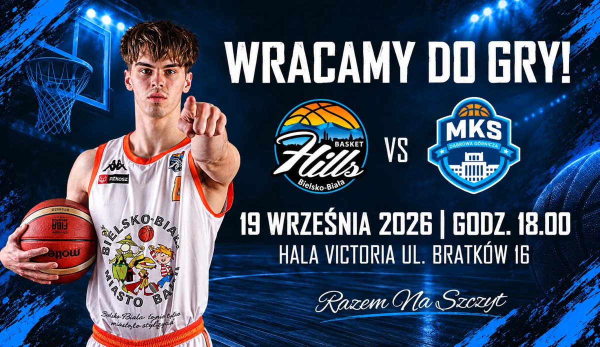 Grafika promocyjna wydarzenia Basket Hills Bielsko-Biała – MKS II Dąbrowa Górnicza