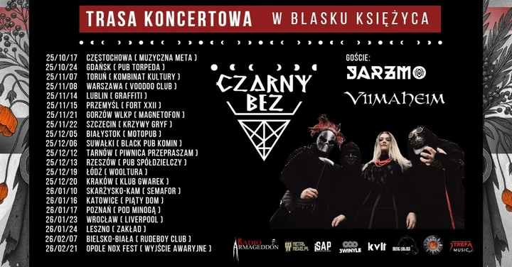 Grafika promocyjna wydarzenia CZARNY BEZ w Bielsku-Białej — Jarzmo i Viimaheim w RUDEBOY CLUB