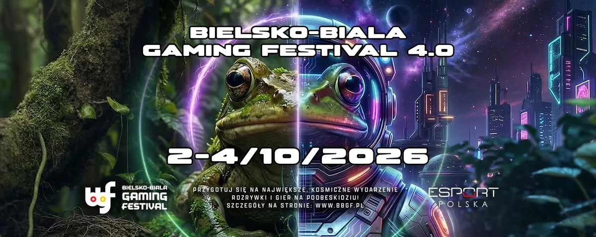 Grafika promocyjna wydarzenia Bielsko-Biała Gaming Festival 4.0 – gry i emocje