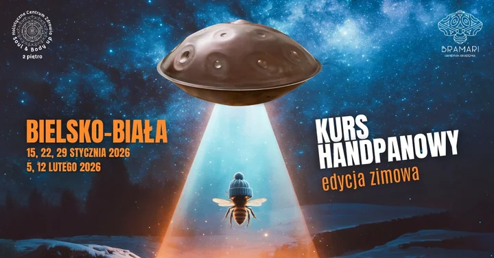 Grafika promocyjna wydarzenia Bielsko-Biała – Handpanowy kurs zimowy (Bramari Handpan Akademia)