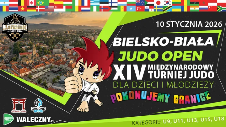 Grafika promocyjna wydarzenia BIELSKO-BIAŁA JUDO OPEN – XIV Międzynarodowy Turniej Judo „Pokonujemy Granice”