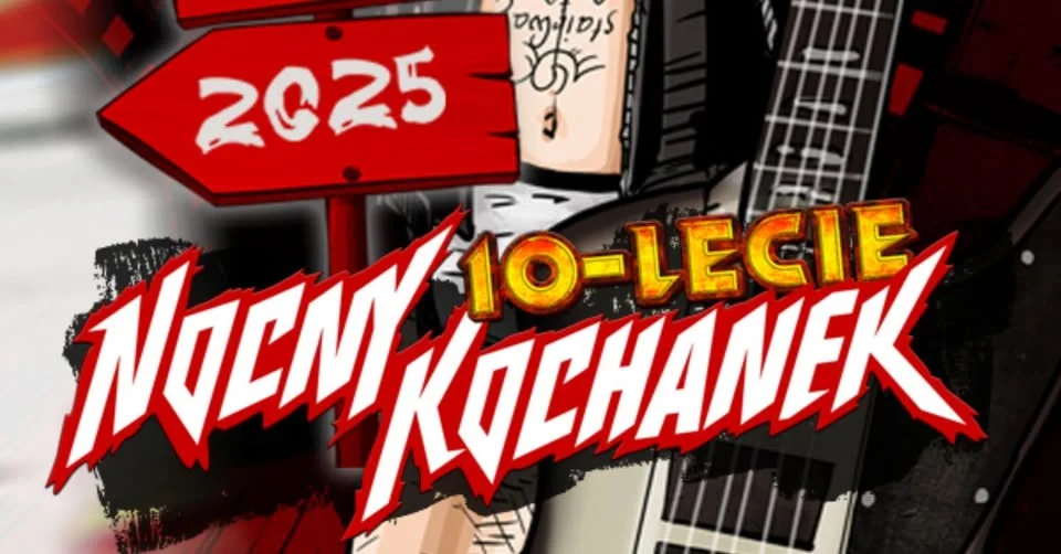 Obrazek przedstawia grafikę promocyjną wydarzenia Koncert Nocnego Kochanka w Bielsku-Białej z okazji 10-lecia zespołu