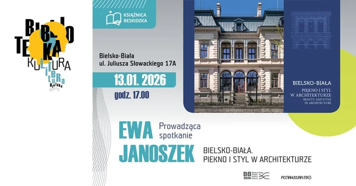Grafika promocyjna wydarzenia Bielsko‑Biała. Piękno i styl w architekturze — promocja albumu