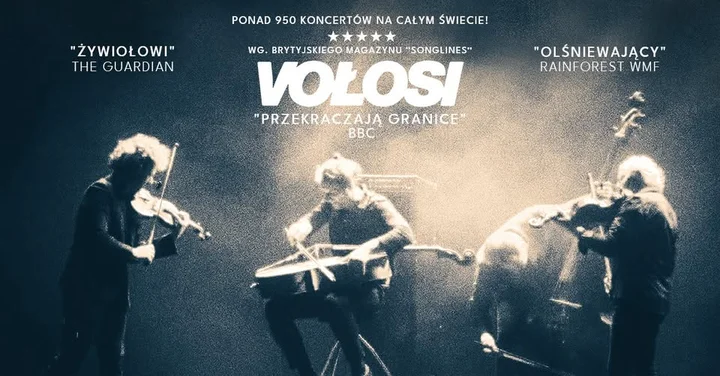 Grafika promocyjna wydarzenia VOŁOSI w Bielsko-Białej — koncert kwartetu smyczkowego pełnego energii