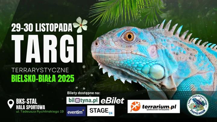 Grafika promocyjna wydarzenia EXOTICARIUM – Bielsko-Biała, targi terrarystyczne 29–30 listopada 2025