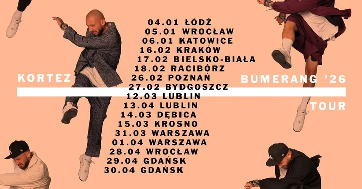 Grafika promocyjna wydarzenia KORTEZ — Bumerang 26 Tour w Bielsku-Białej