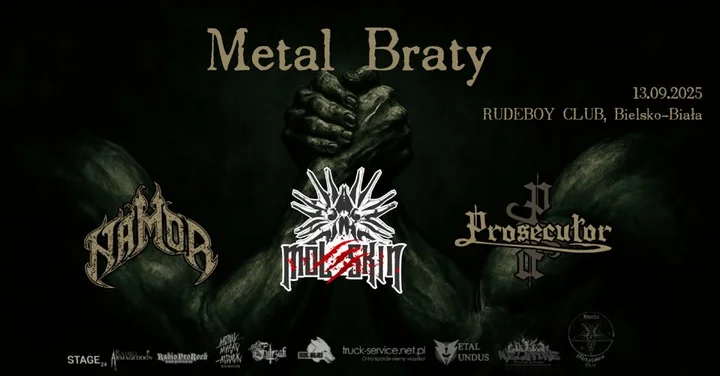 Obrazek przedstawia grafikę promocyjną wydarzenia Trzy zespoły metalowe na żywo w RudeBoy Club — Bielsko-Biała, 13 września 2025