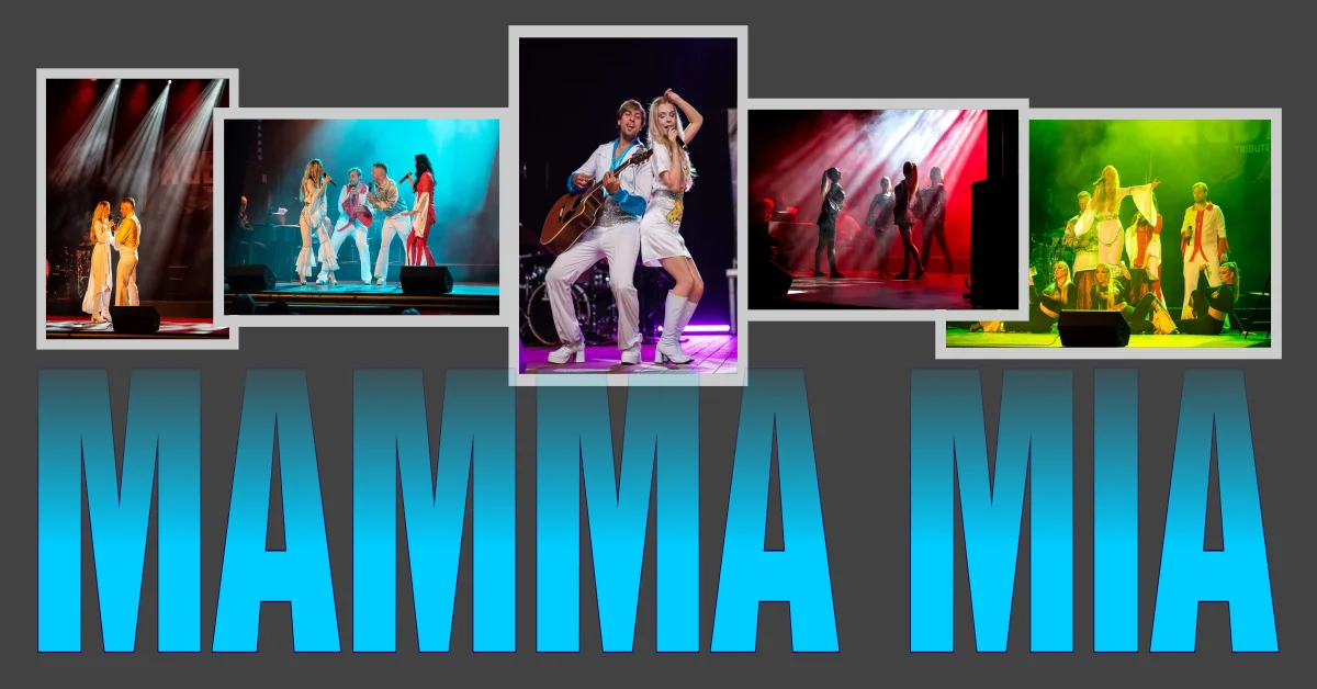 Grafika promocyjna wydarzenia Musical "Mamma Mia" z przebojami ABBY w Bielsku-Białej