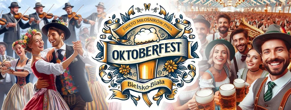 Obrazek przedstawia grafikę promocyjną wydarzenia Jesienne święto piwa w Bielsku-Białej – Oktoberfest 2025