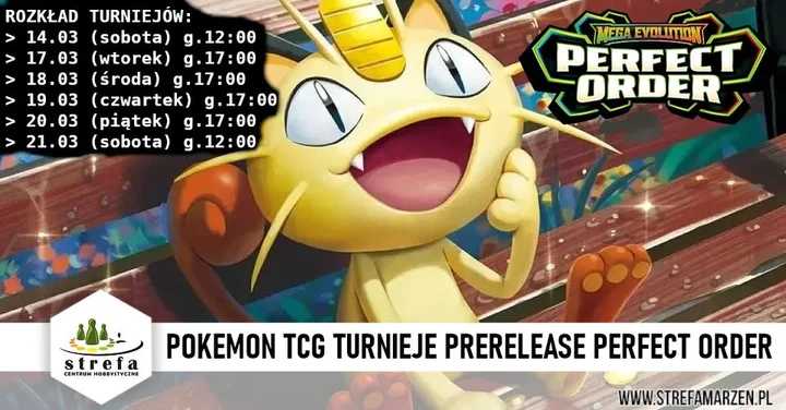 Grafika promocyjna wydarzenia Pokemon TCG – Prerelease dodatku Perfect Order w Bielsku-Białej