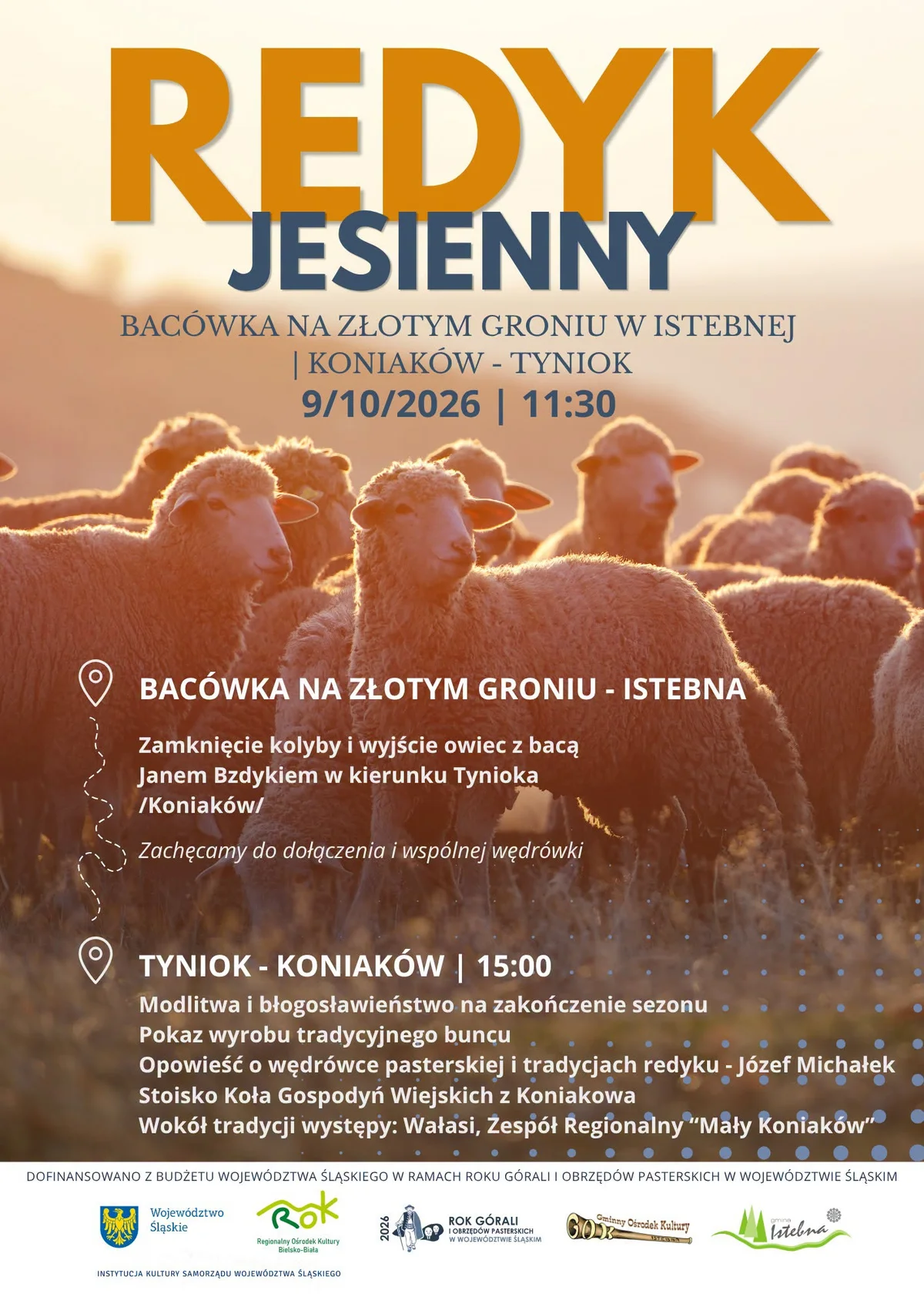 Grafika promocyjna wydarzenia Redyk Jesienny – zamknięcie sezonu pasterskiego w Beskidzie Śląskim