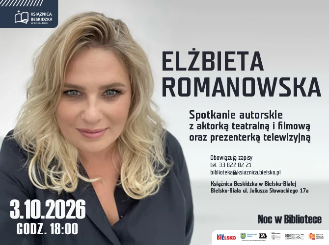 Grafika promocyjna wydarzenia Spotkanie autorskie z Elżbietą Romanowską