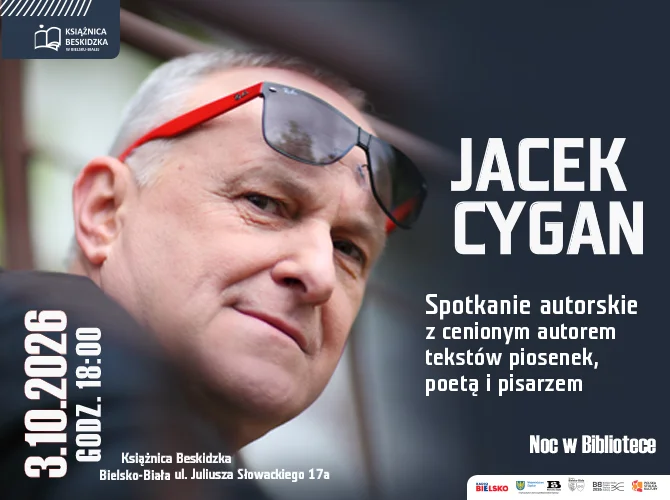 Grafika promocyjna wydarzenia Spotkanie autorskie z Jackiem Cyganem