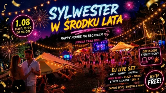 Grafika promocyjna wydarzenia Sylwester w środku lata!