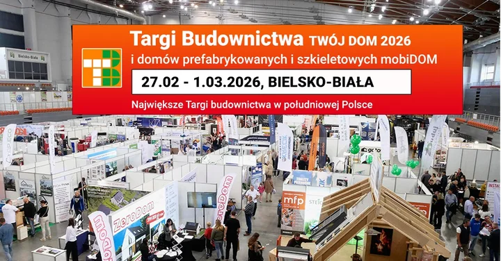 Grafika promocyjna wydarzenia Targi Budownictwa TWÓJ DOM i mobiDOM 2026 w Bielsku-Białej — co warto zobaczyć