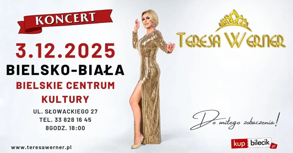 Obrazek przedstawia grafikę promocyjną wydarzenia Koncert Teresy Werner w Bielsku-Białej w grudniu 2025