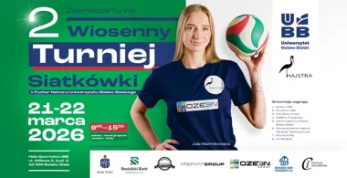 Grafika promocyjna wydarzenia II Wiosenny Turniej Siatkówki o Puchar Rektora UBB — 21–22 marca 2026