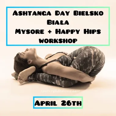 Grafika promocyjna wydarzenia Ashtanga Practice & Workshop w Bielsku-Białej: poranna praktyka i warsztat z Biancą Oliveira