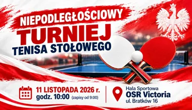 Grafika promocyjna wydarzenia Niepodległościowy Turniej Tenisa Stołowego