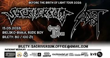 Grafika promocyjna wydarzenia SACRIVERSUM: SADIST i TENEBRIS w Klubie Rude Boy (15 maja)