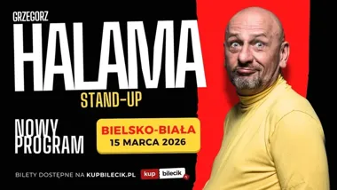 Grafika promocyjna wydarzenia Wielki Powrót Grzegorza Halamy — Bielsko‑Biała, 15 marca 2026