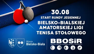 Grafika promocyjna wydarzenia Wracają rozgrywki Bielsko-Bialskiej Amatorskiej Ligi Tenisa Stołowego