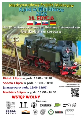 Grafika promocyjna wydarzenia X MPE Kolej w Miniaturze Bielsko-Biała 2026 – modelarski weekend pełen pociągów i detali