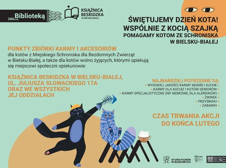 Książnica Beskidzka zbiera dary dla schroniskowych kotów - Świętujemy dzień kota